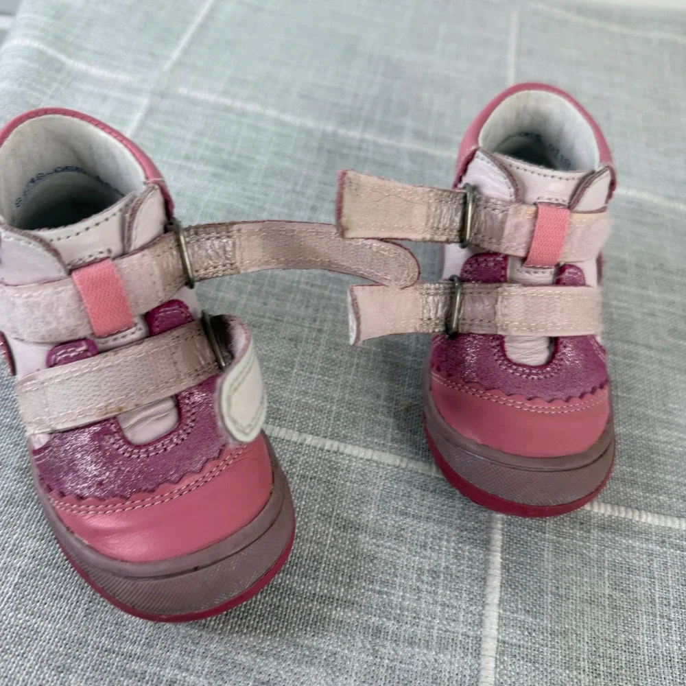 Bartek Girls Leather Boots Ankle Shoes Size 21 Pink Hearts Toddler US Size 5-5.5